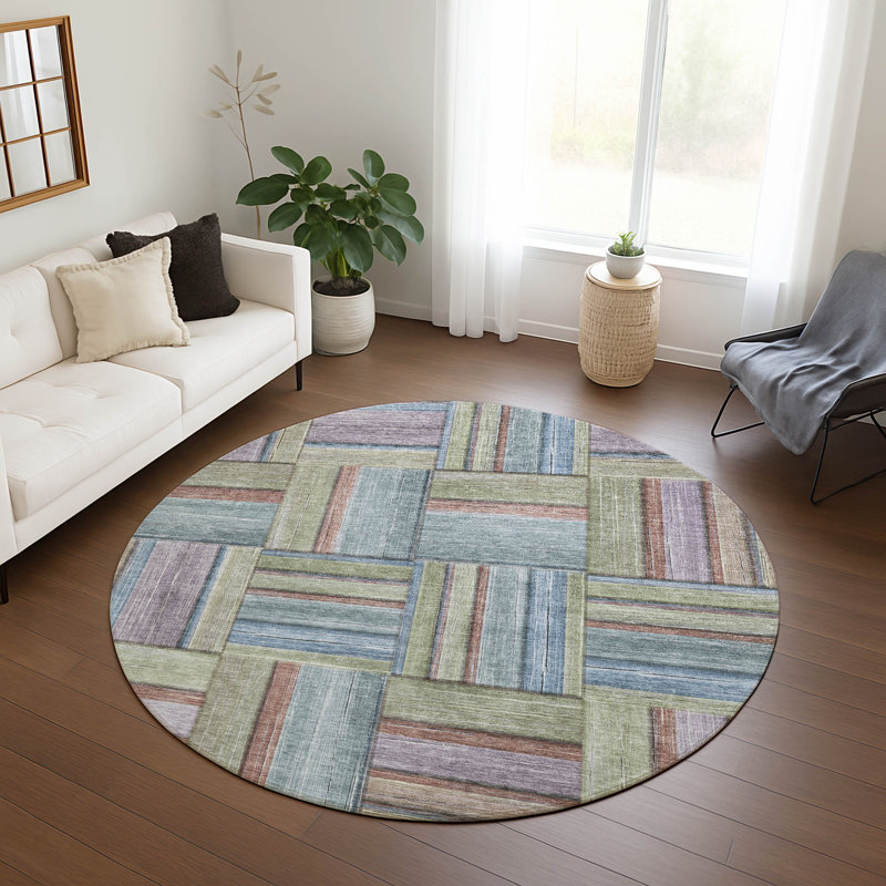 Machine Washable Indoor/Outdoor Jeffery ACN2285 Geometric Rug, Rond 8 pi