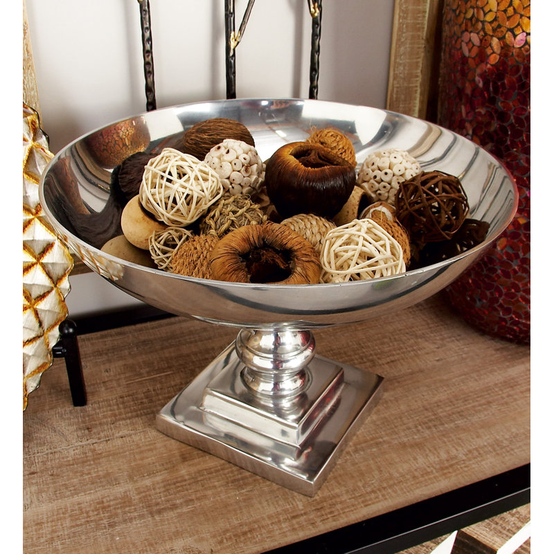 Elegant Silver Aluminum Traditional Decorative Bowl with Stand