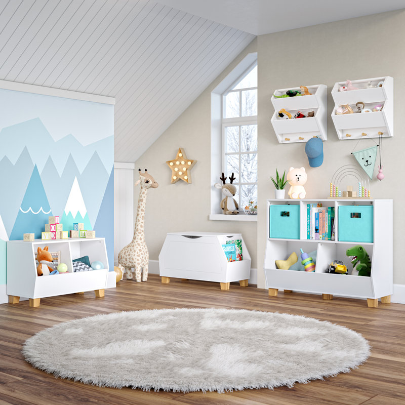 35" White Kids Toy Organizer with Cubbies and Compartments