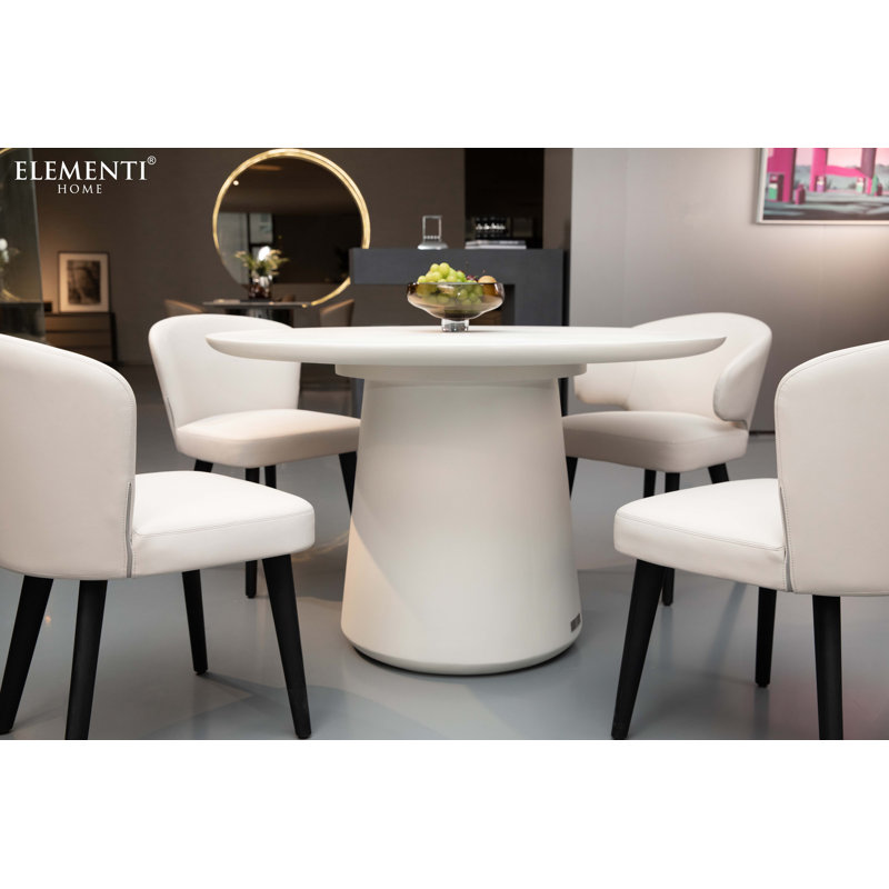 Elementi Home Rio Round Concrete Dining Table for Indoor and Outdoor Use, Cream White, 29.5"H x 48"L x 48"W