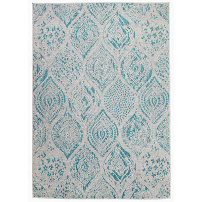 FH Home Outdoor Rug - Waterproof Easy to Clean Stain Resistant - Patio Indoor Outdoor Porch Deck Balcony Entryway - Distressed Farmhouse - Granada - Aqua - 6' x 9'