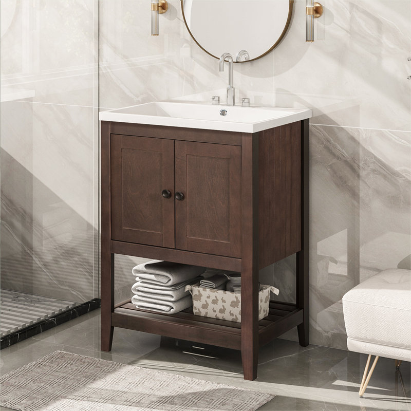 23.7'' Single Bathroom Vanity Base Only, Brown