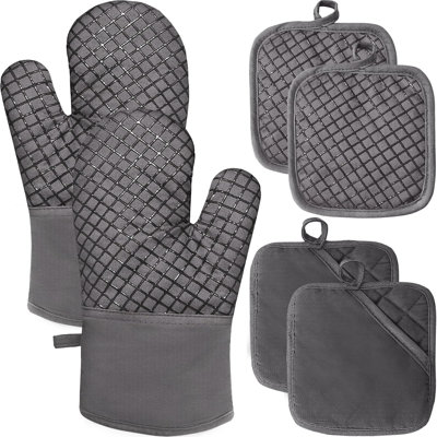 4 mitaines de four et porte-casseroles, manique de gants résistante à la chaleur élevée 500 ° F avec coton épais