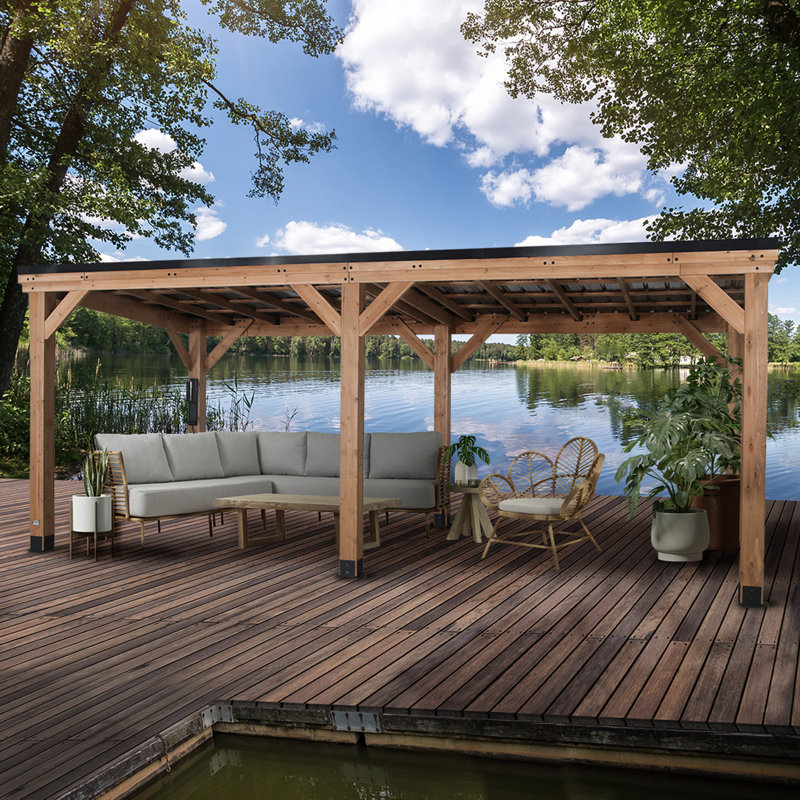 Arcadia 20' x 9.5' Cedar Wood Outdoor Gazebo with Steel Roof