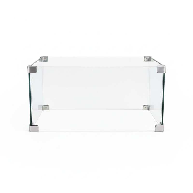 Verre carré de 30 po pour les brûleurs de foyer, structure trempée, flamme régulière de protection contre le vent, design transparent d'aspect contemporain pour orner le décor, installation et retrait sans effort, 18 po de profondeur, 4 po