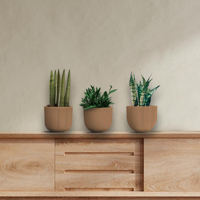 Terracotta Polyethylene Resin Egg-Shaped Decorative Pots Set