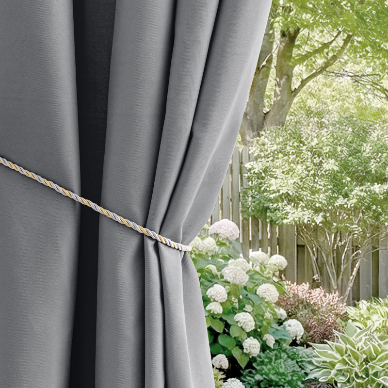Panneau de rideau simple d'extérieur imperméable avec œillets Abba, Gris, L 52 po x L 84 po
