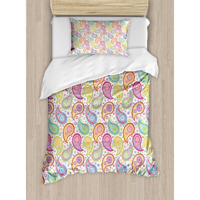 Paisley Patterned Back Grounded with Flowers and Circles Artwork Duvet Cover Set -  Ambesonne, nev_23208_twin