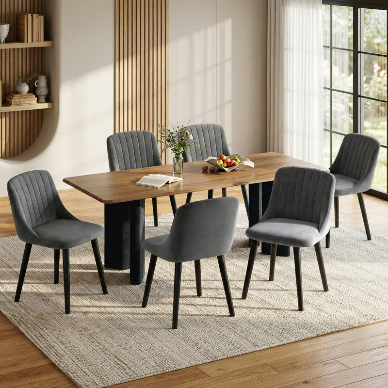 48.5cm H Upholstered Upholstered Back Side Chair, Dark Grey Velvet/Black