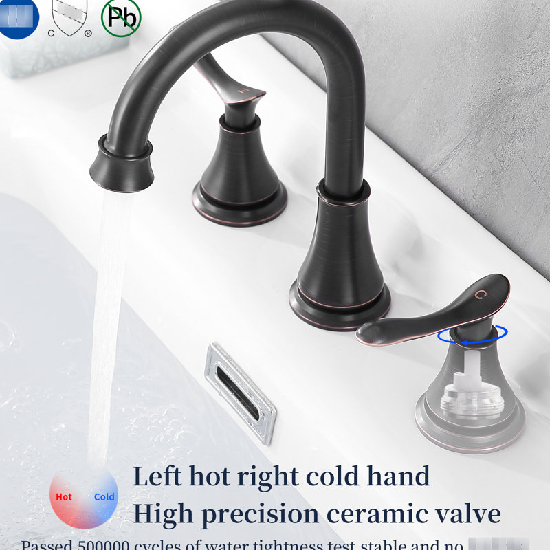 Robinet de lavabo de salle de bain espacé de 8 pouces en bronze huilé - Bec pivotant 360 ° à 3 trous, 2 lavabos avec bonde escamotable et tuyaux d'alimentation en eau 8 "
