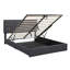 Grand lit plateforme tapissier avec système de rangement hydraulique, sans sommier, noir