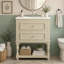 Meuble-lavabo rétro de 61 cm (24 pouces) avec lavabo en céramique, tablette ouverte et 2 tiroirs pour un rangement élégant
