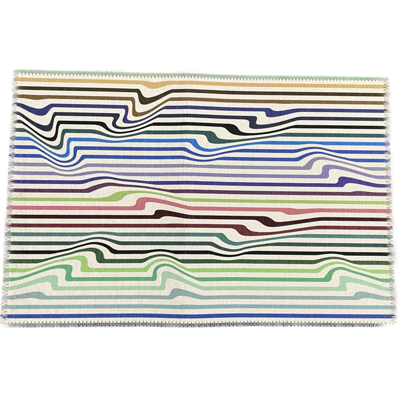 Spectrum White Warp Microfiber Rectangle Washable Rug, Blue Greens, Rectangle 5' x 7'