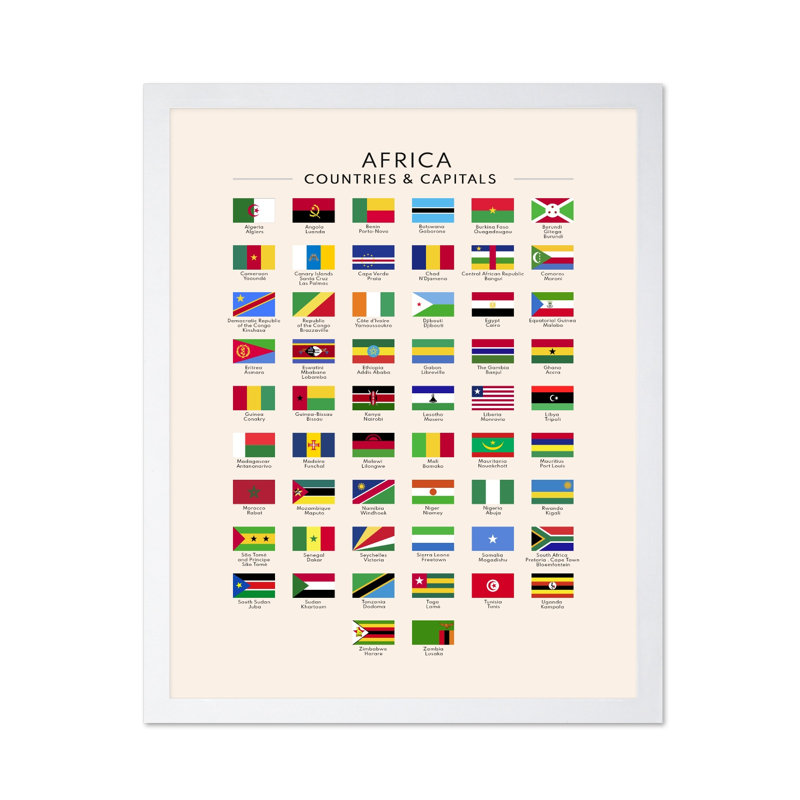 Drapeaux d'Afrique, 11"H x 14"W, Poster, White Framed