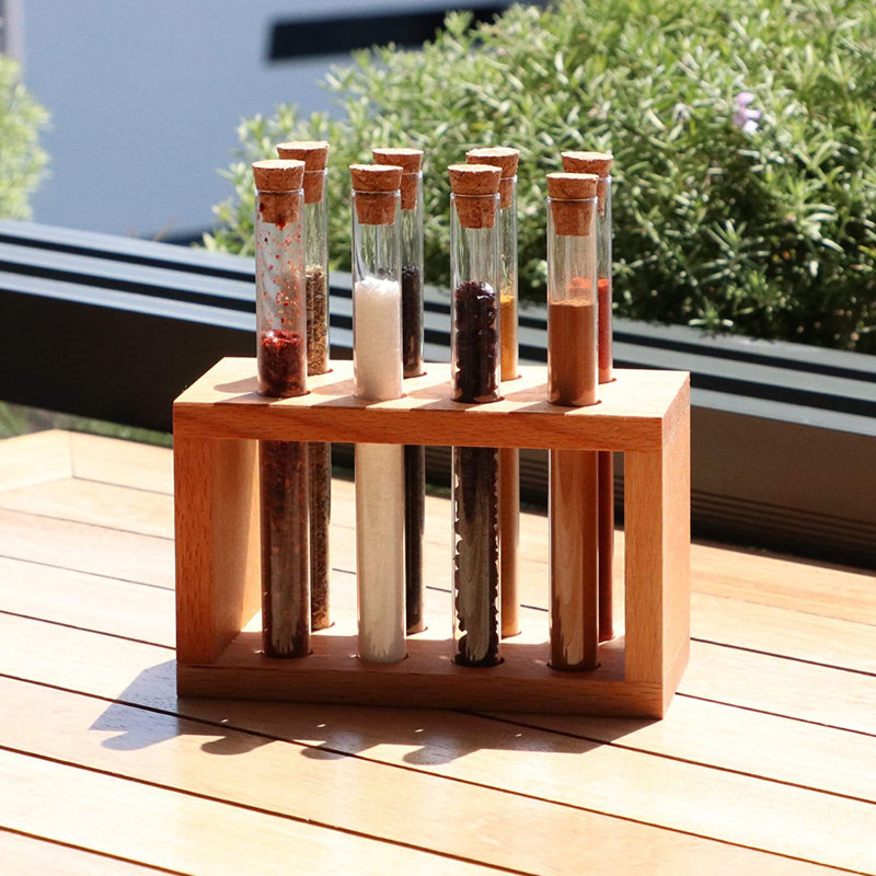Freestanding Wood Spice Jar & Rack Set