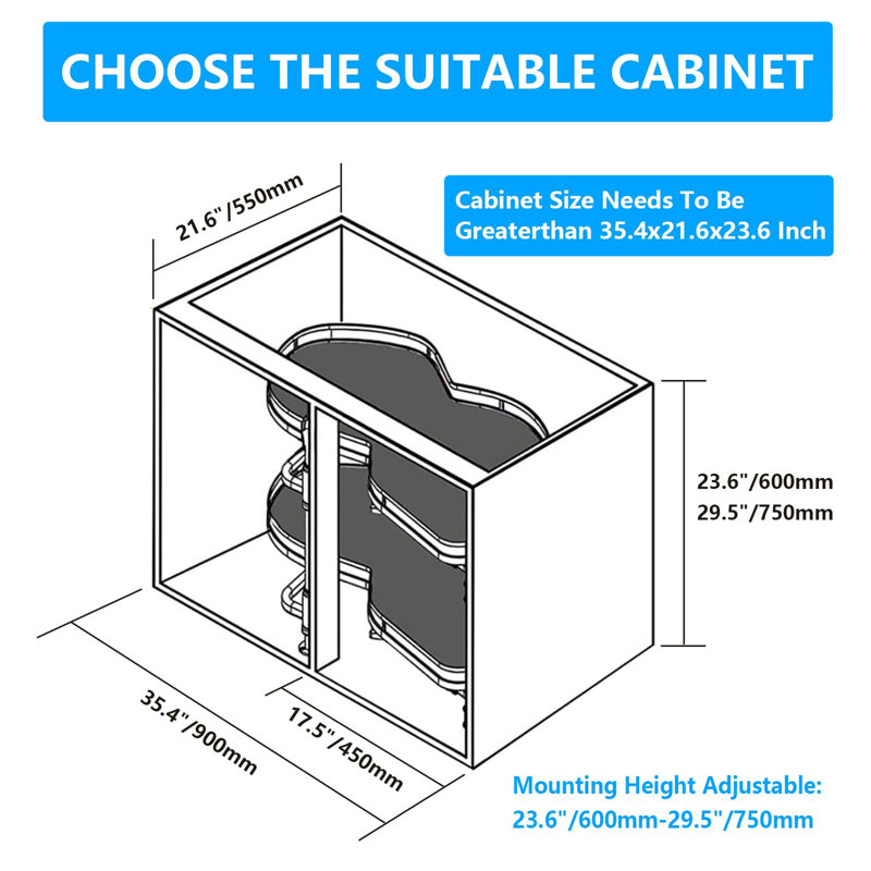 Blind Corner Cabinet Organiser, Gray