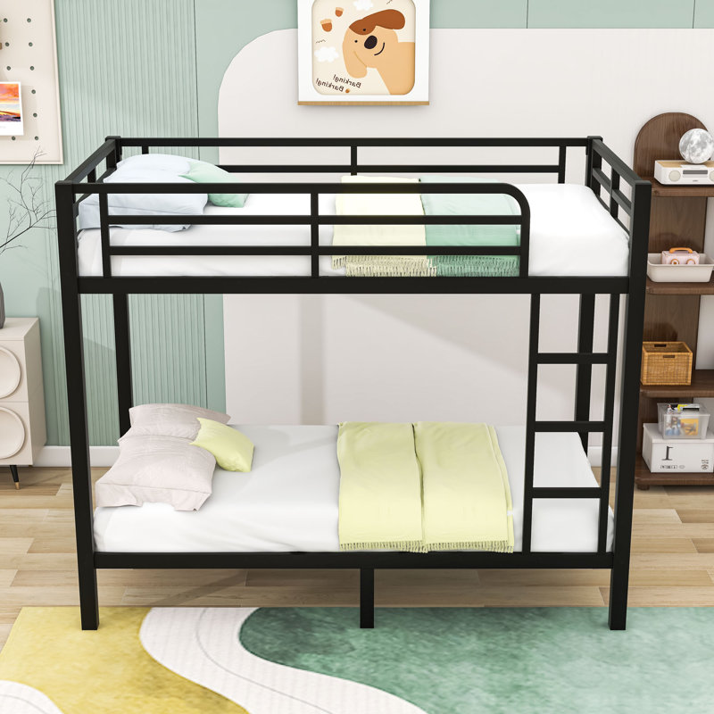 Metal Bunk Bed With Guardrails And Ladder, Twin Over Twin, Black