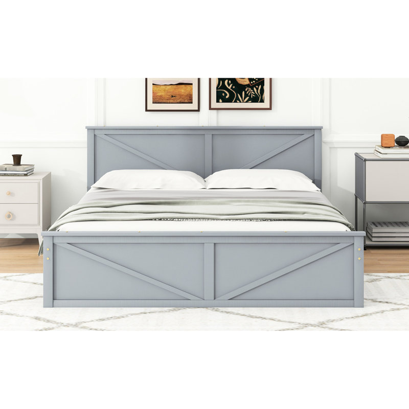 Très grand lit en bois avec quatre compartiments de rangement, gris - Maximisez votre lit dans la chambre à coucher, Gris