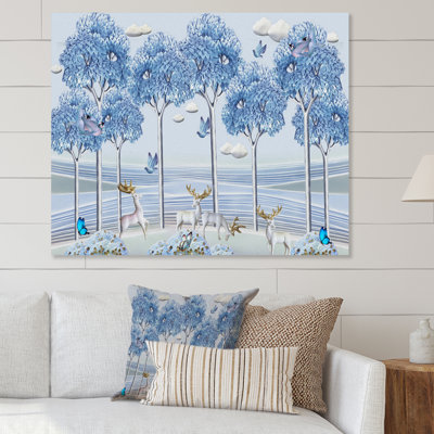 «Little Forest Animals Under Blue Trees In Fantasy Forest», reproduction d'art sur toile traditionnelle