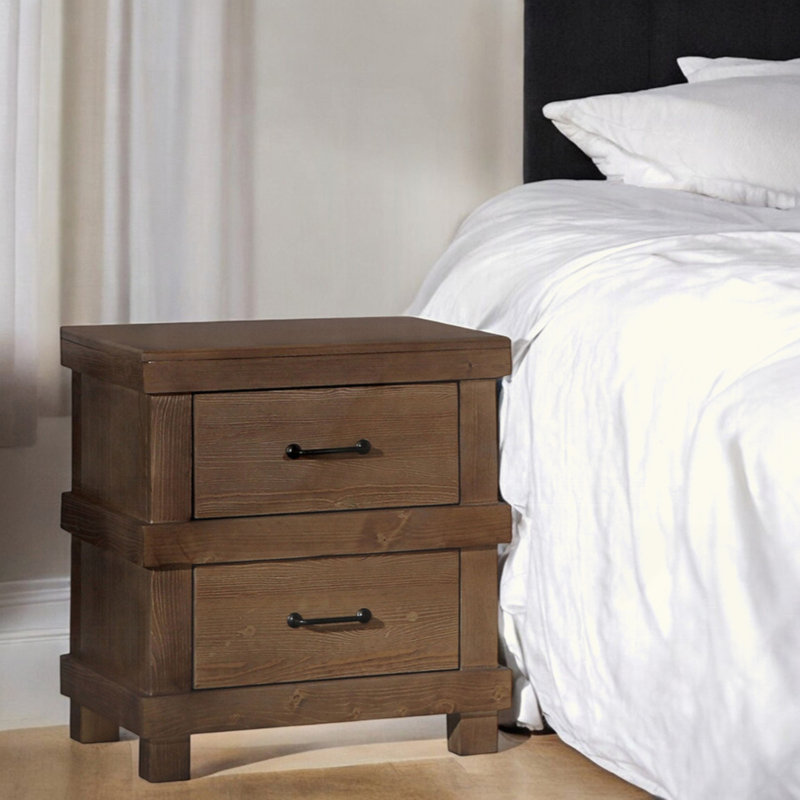 Table de chevet traditionnelle à finition chêne antique avec 2 tiroirs et meubles en bois 1 pièce