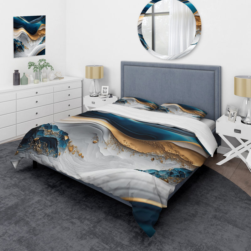 Ensemble de housse de couette en microfibre / polyester Abstract Geode Waves Blue II