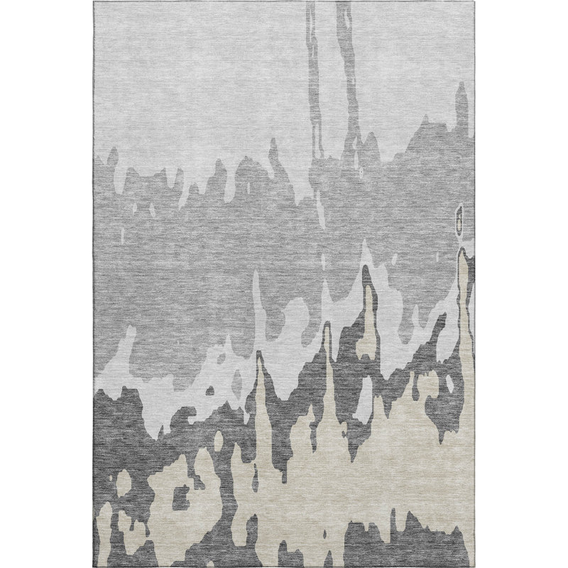 Premium Machine Washable Prisco Gray Rug, Rectangle 10' x 14'