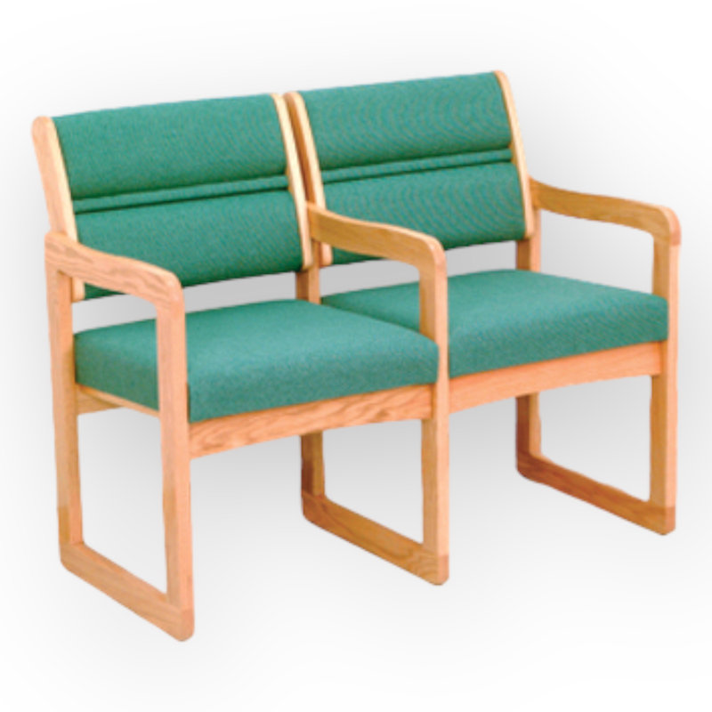 Geier Polyester/Polyester Blend Seat Tandem Seating, Light Oak, Powder Blue, Center Arm Included