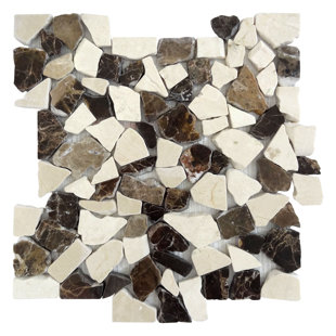 Carrelage mosaïque en marbre de taille aléatoire moka/blanc