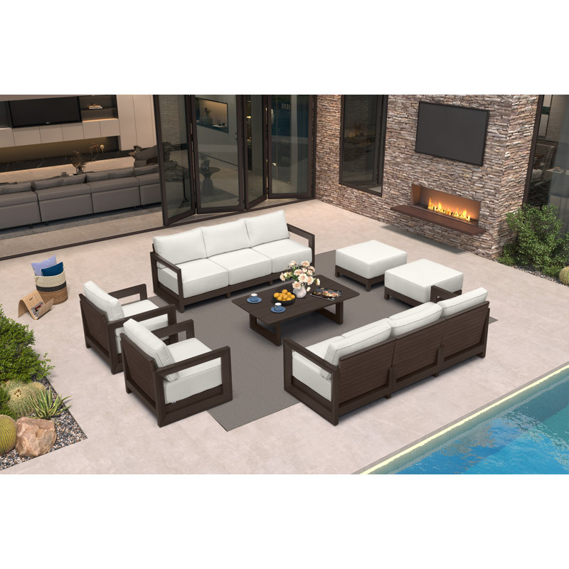 PURPLE LEAF Patio Furniture Set Open-End Outdoor Couch With 9.6" Thick Cushion And Soft Pillows Outdoor Sectional Sofas Modern Outdoor Conversation Sets For Yard Porch Deck, Bronze