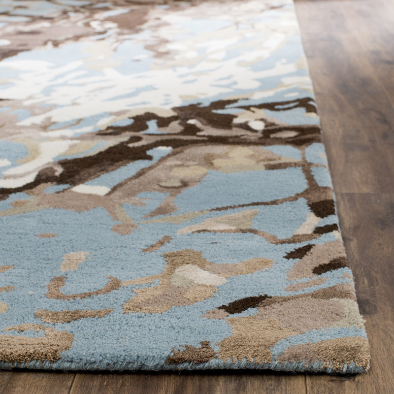 Tapis bleu en laine / coton / viscose touffeté à la main Amier, Rectangle 5 pi x 8 pi