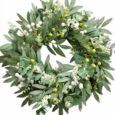 Green Eucalyptus Wreaths for Front Door Spring Summer Wreath with Eucalyptus Leaves,Olives Leaves,Mixed Berry for Indoor Outdoor Farmhouse Home Porch Wall Window Festival Wedding Decor