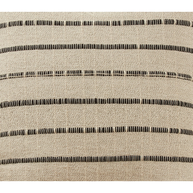 Natural Ivory and Black Striped Cotton Square Throw Pillow, 22"