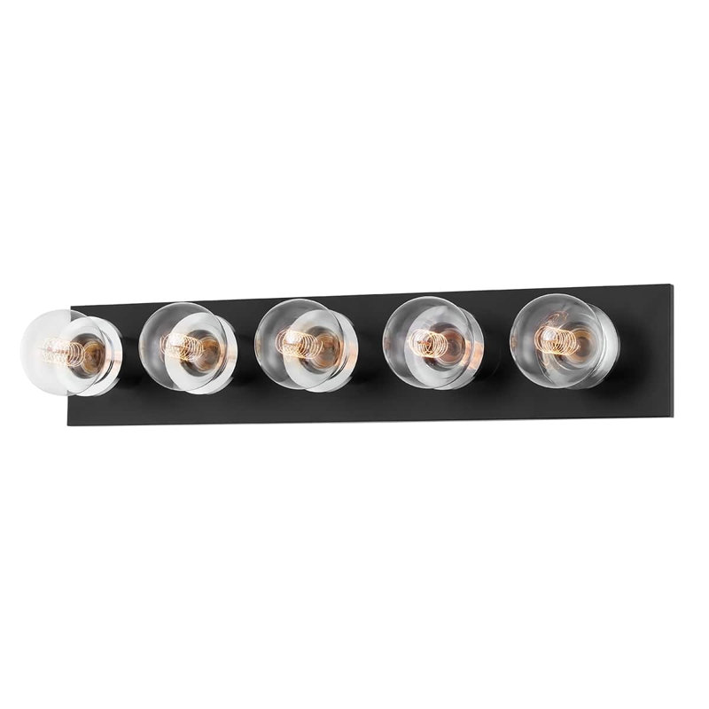 Éclairage de salle de bain noir à intensité variable 5 lumières Brandi, Nickel poli