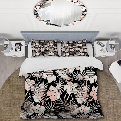 White Tropical Plants - Animals Duvet Cover Set - Microfiber Polyester