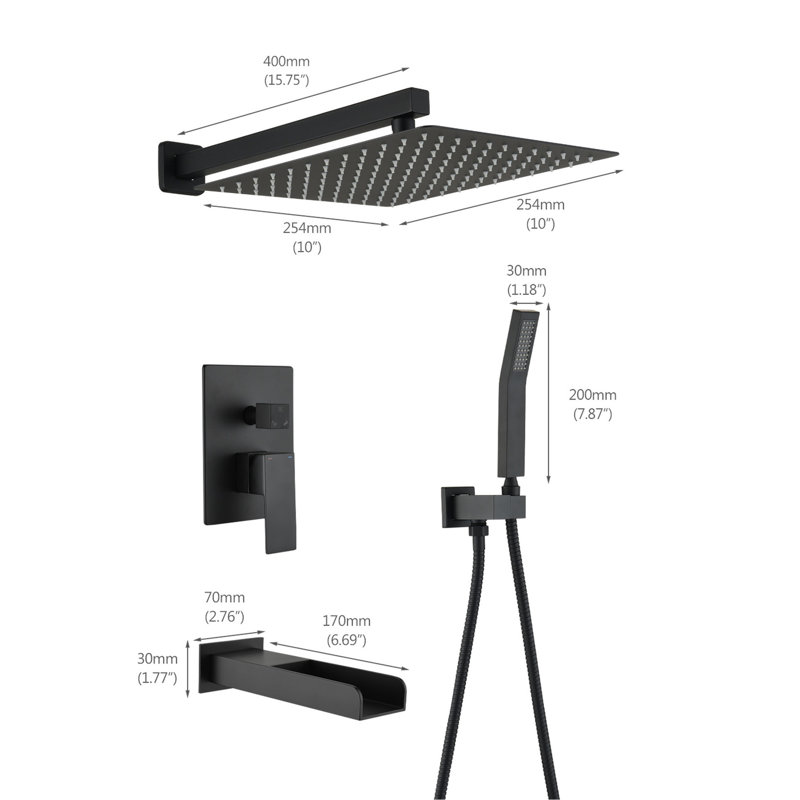 Ensemble de douche noir mat - salle de bain en laiton avec pomme de douche à pluie de 10 pouces et système de construction portatif Stabilité pratique