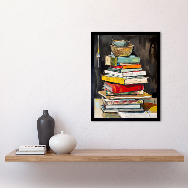 Rossleigh A Stack Of Recipe Cookbooks With Bowls On Top - Single Picture Frame Print