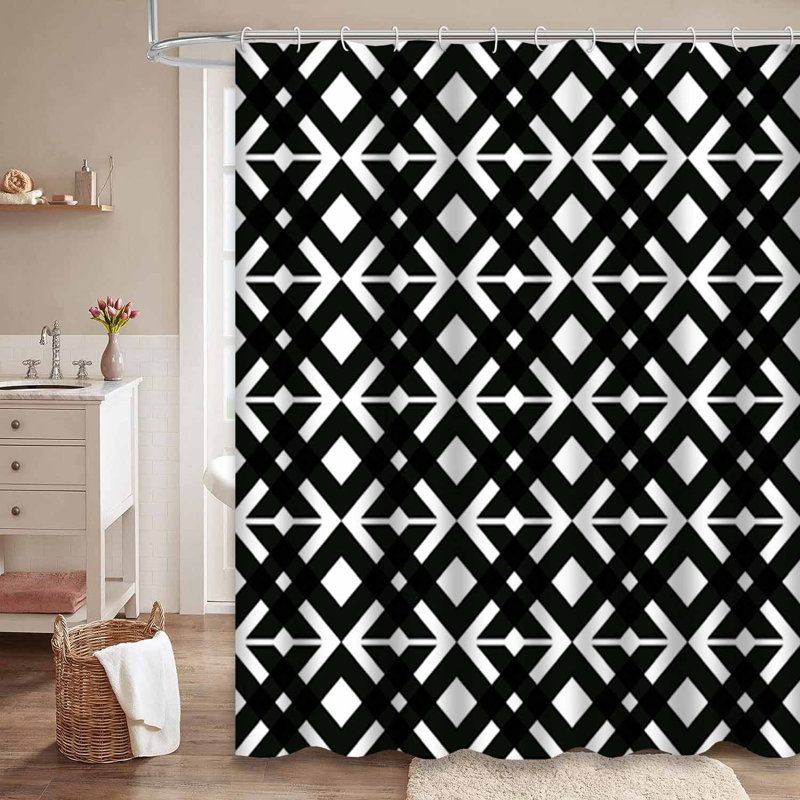 Rideau de douche abstrait à motif géométrique noir et blanc abstrait avec 12 crochets, L 72 po x l 72 po