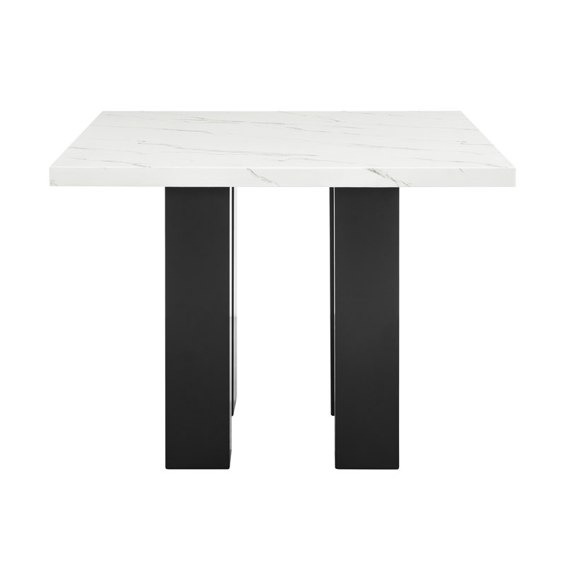 Table de salle à manger 5 pièces à hauteur de comptoir 48 po x 48 po x 36 po en faux bois massif et 4 chaises gris clair