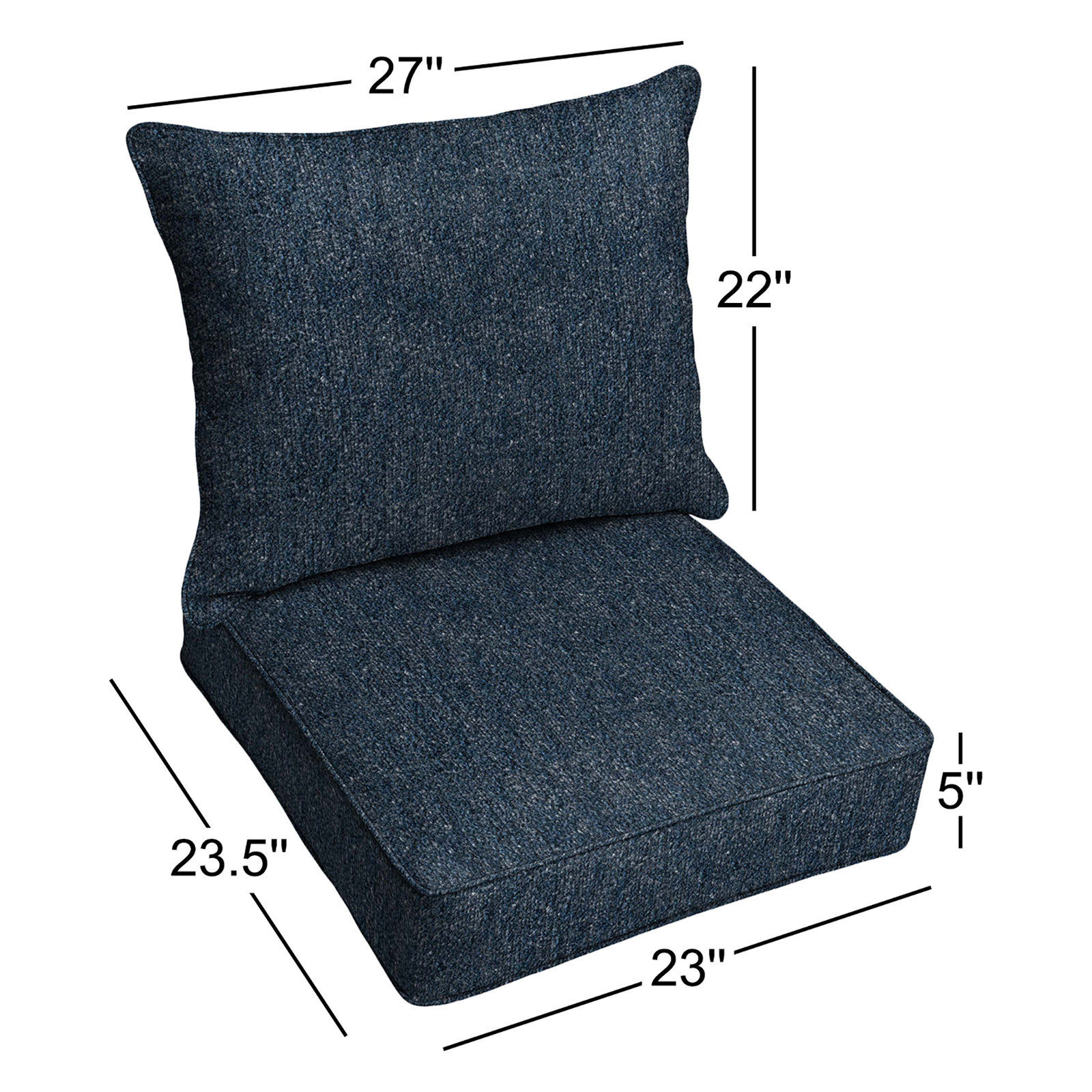 Sunbrella Boucle Indoor/Outdoor 5'' Lounge Chair Cushion, Improve Indigo Sunbrella®, 23.5" x 23"