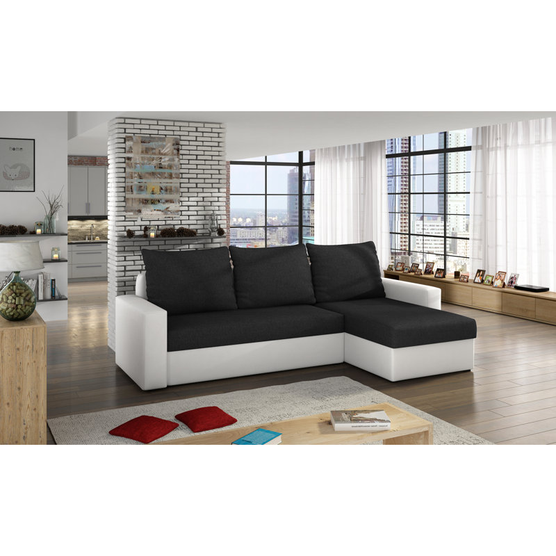 Lyvonne 3 Seater Sofa & Chaise, Black/White