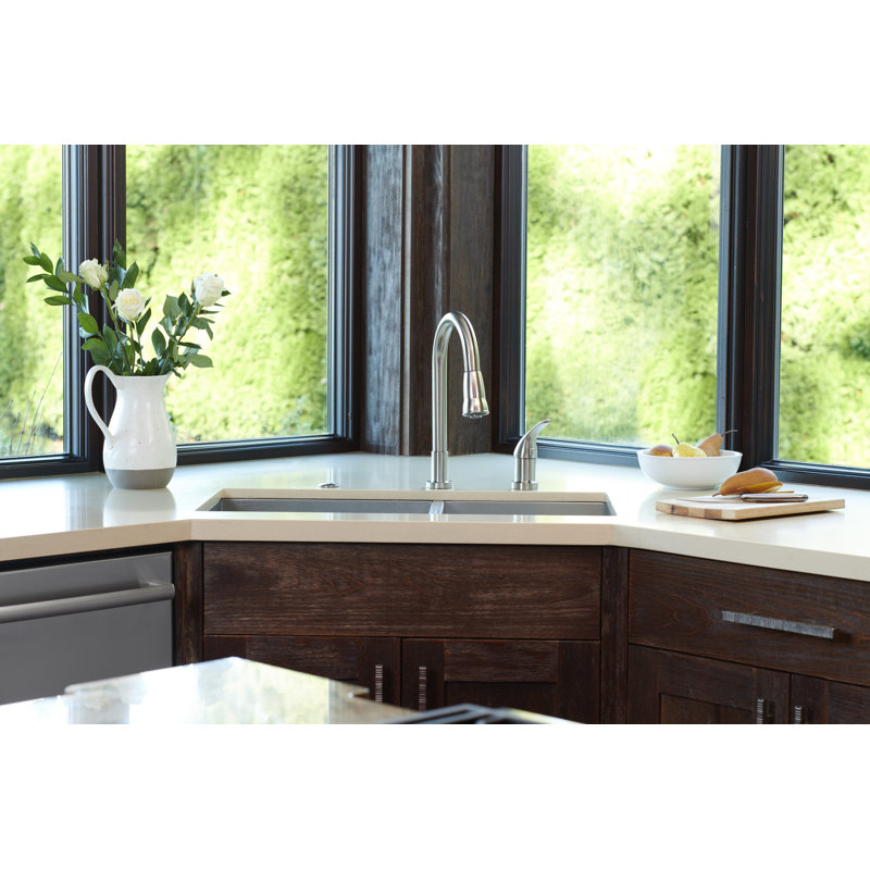 Pacific Bay Grandview Pull Down Kitchen Faucet with Soap Dispenser, Chrome