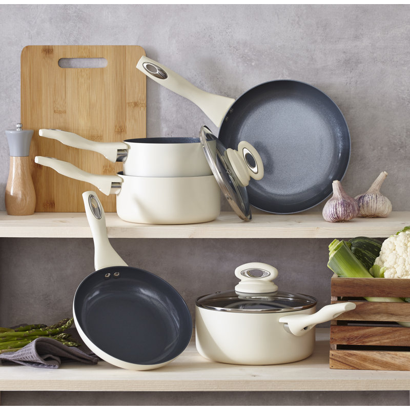 17 Stories Amatallah 5 Piece Aluminium Non Stick Cookware Set, Cream