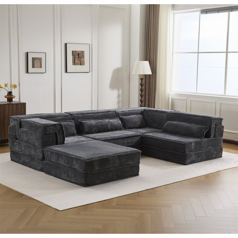 157.48" L-Shaped Sectional, Dark Gray Fabric