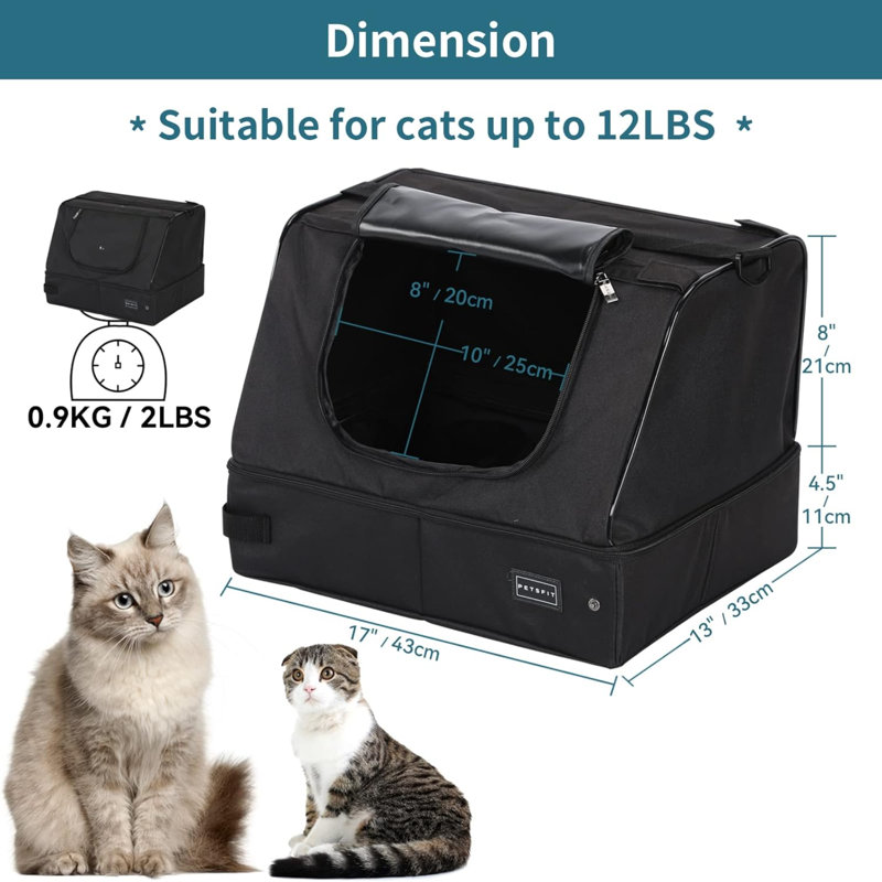 Bac à litière de voyage pour chat et chats de qualité supérieure, à l'épreuve des fuites, léger et pliable (? Avec couvercle ?, L 17 po x l 13 po x H 12,5 po)