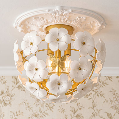 3-Light Modern White Glass Flower Flush Mount