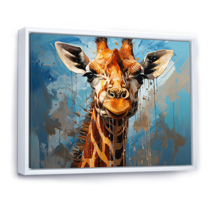 Collage animal girafe cobalt - imprimé, H 12 po x l 20 po x P 1 po, Cadre flottant blanc