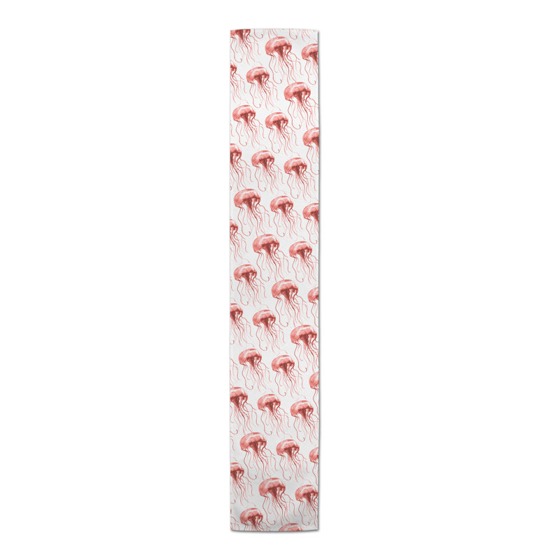 Chemin de table baleines Mckinley, L 90 po x l 16 po, Corail, Imprimé animalier 2