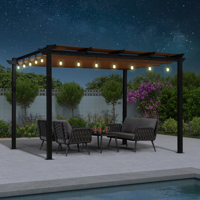 13 pi. L 10 pi. Pergola en métal avec auvent
