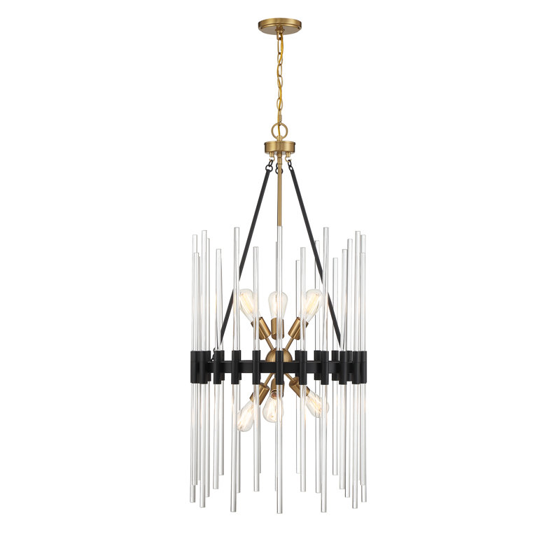 Luminaire suspendu 6 lumières Santiago en noir mat avec accents laiton chaud, H 42,5 po x l 20 po x P 20 po, Six lumières