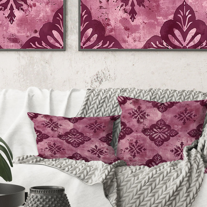 Magenta Rustic  Blooming Charm II - Farmhouse Throw Pillow, 16"H x 16"W, Square